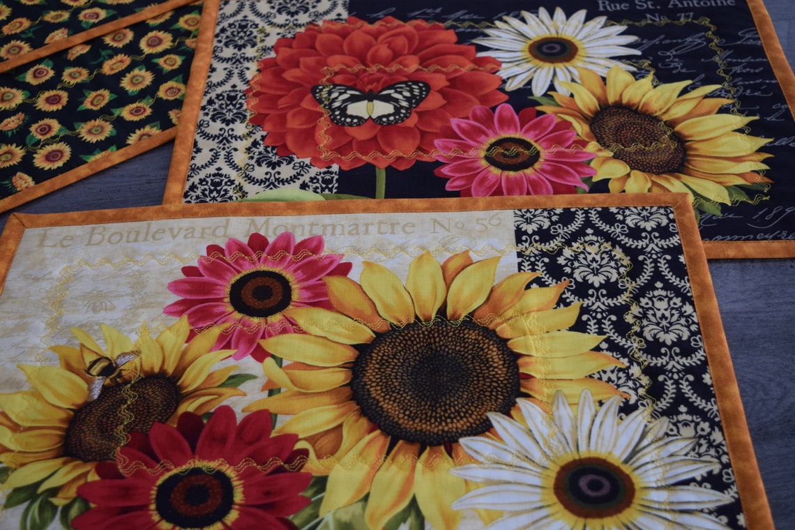 Sunflower Placemats Set of Four Sunflower Summer Designs Etsy