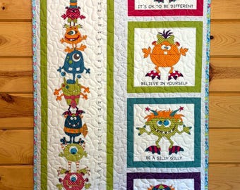 Handmade Baby Growth Chart Quilt: Silly Monsters Nursery Decor