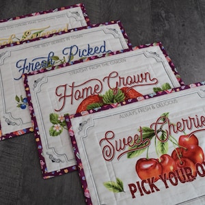 Farmhouse Fruit Placemats: Country Kitchen Table Linens, Set of 4