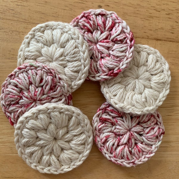 Face Scrubbies Makeup remover pads Set of 6 scrubbers Cleansing Pads 100% USA Cotton Yarn hand crocheted FREE SHIPPING