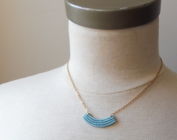 S u k a . Small Macrame Necklace in Powder Blue . Brass or Silver Chain . Modern MinimalistTextile Jewelry . Design by .. raïz ..