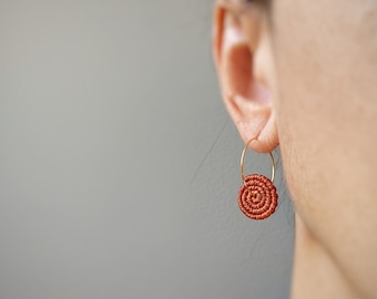 Terracotta Coil Earrings . MicroMacrame Gold or Silver Hoops . Circle Round Macrame Earrings . Lightweight Earrings . Design by ....raïz