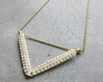 Chevron Brass Necklace . V Necklace . Triangle Neckalce . Dainty Ball Chain . Modern Macrame . Fiber Textile Jewelry . Design by .. raïz ..