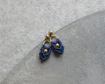 Small Macramé Earrings . Gold or Silver . Navy Blue . Dainty Dangle Earrings . Stud Hoops . Beaded Earrings . Design by .. raïz ..