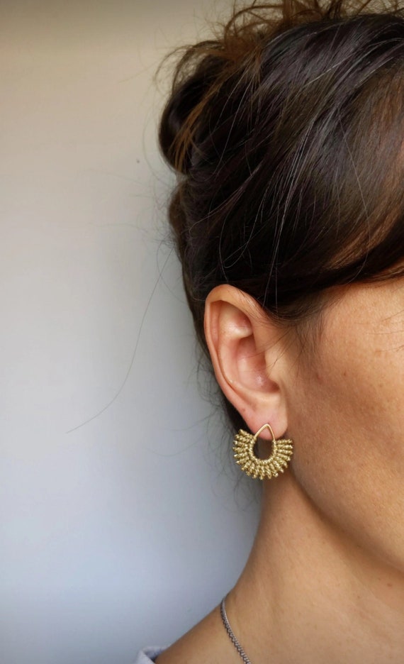 I b e y i . Metallic Golden Micro Macrame Earrings . Teardrop 16ct Gold Plated Stud Earrings . © Design by .. raïz ..