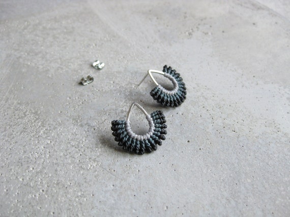 I B E Y I . Textile Earrings . Teardrop Studs . Micro Macrame Earrings . © Design by .. raïz ..