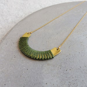 Brass Necklace w/ Fiber Detail . Modern Macrame Necklace . Minimalist Textile Jewelry . Semicircle Design by .. raïz .. image 5