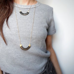 Brass Necklace w/ Fiber Detail . Modern Macrame Necklace . Minimalist Textile Jewelry . Semicircle Design by .. raïz .. image 10