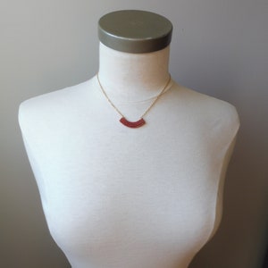 Dainty Crescent Textile Necklace in Terracotta . Modern Macrame Jewelry . Minimalist Fiber Jewellery . Small Macrame . Design by .. raïz .. image 2