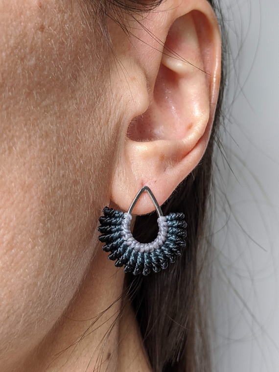 I B E Y I . Textile Earrings . Teardrop Studs . Micro Macrame Earrings . © Design by .. raïz ..