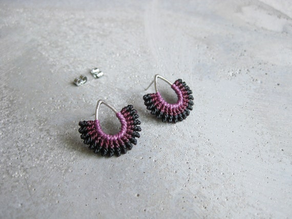 I B E Y I . Textile Earrings . Teardrop Studs . Micro Macrame Earrings . © Design by .. raïz ..