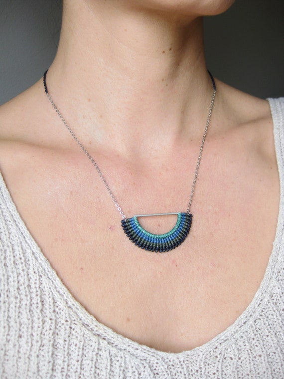 I N T I . SemiCircle Pendant . Modern Macrame Jewelry . © Design by .. raïz ..