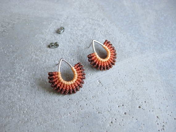 I B E Y I . Textile Earrings . Teardrop Studs . Micro Macrame Earrings . © Design by .. raïz ..