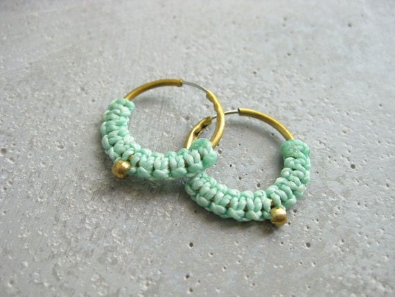 Iara . Dainty Fiber & Brass Hoop Earrings . © Design by .. raïz ..