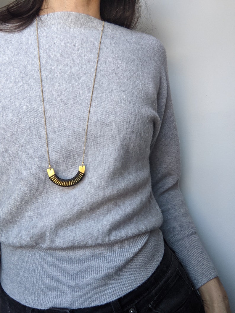 Brass Necklace w/ Fiber Detail . Modern Macrame Necklace . Minimalist Textile Jewelry . Semicircle Design by .. raïz .. image 6