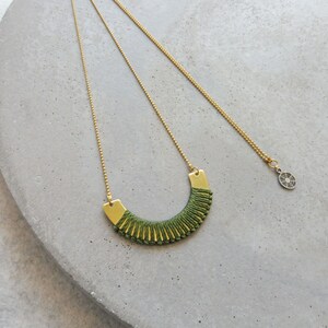 Brass Necklace w/ Fiber Detail . Modern Macrame Necklace . Minimalist Textile Jewelry . Semicircle Design by .. raïz .. image 8