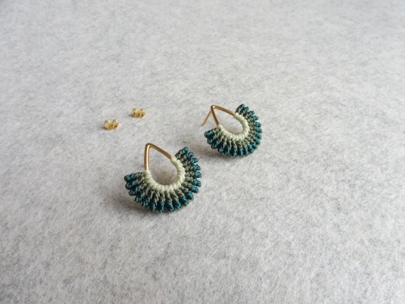 I B E Y I . Teardrop Stud Earrings . Micro Macrame Earrings . Fiber Jewelry © Design by .. raïz ..