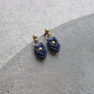 Small Macramé Earrings . Gold or Silver . Navy Blue . Dainty Dangle Earrings . Stud Hoops . Beaded Earrings . Design by .. raïz .. image 5