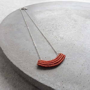 Dainty Crescent Textile Necklace in Terracotta . Modern Macrame Jewelry . Minimalist Fiber Jewellery . Small Macrame . Design by .. raïz .. image 7