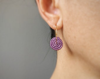 Lilac Coil Earrings . MicroMacrame Gold or Silver Hoops . Circle Round Macrame Earrings . Lightweight Earrings . Design by ....raïz