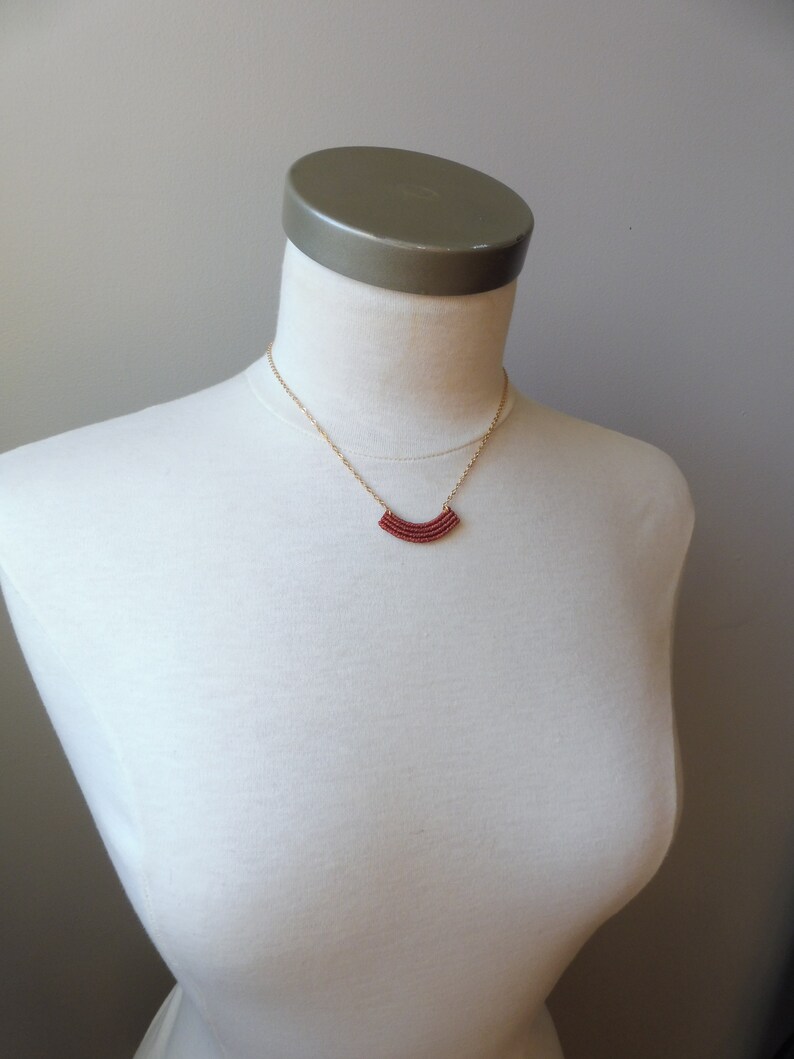 Dainty Crescent Textile Necklace in Terracotta . Modern Macrame Jewelry . Minimalist Fiber Jewellery . Small Macrame . Design by .. raïz .. image 9
