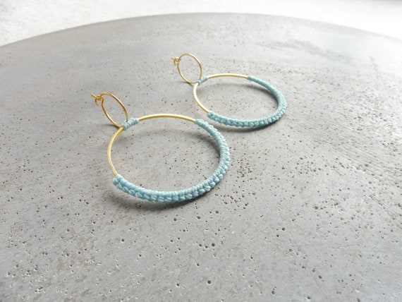 Double Hoop Earrings . Fiber Earrings . Circle Earrings . Round Earrings . Pastel Jewelry . Lightweight Earrings . Statement Earrings