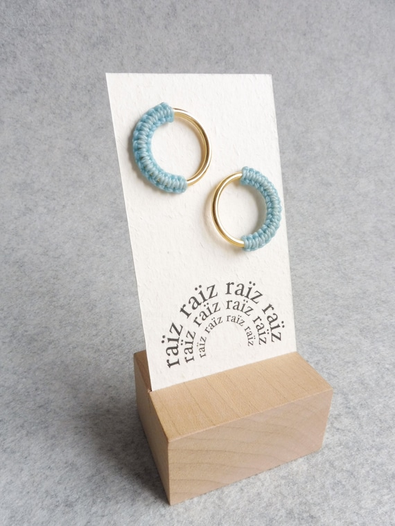 M E Ï A . Circle Hoop Stud Earrings . Gold or Silver . Modern Fiber Jewelry . Micro Macramé .  © Design by .. raïz ..