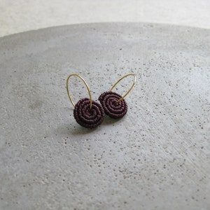 Burgundy Coil Earrings . MicroMacrame Gold or Silver Hoops . Circle Round Macrame Earrings . Lightweight Earrings . Design by ....raïz image 8