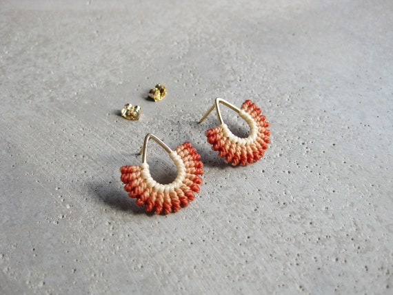 I B E Y I . Fan Shaped Earrings . Teardrop Studs . Micro Macrame Earrings . © Design by .. raïz ..