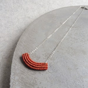 Dainty Crescent Textile Necklace in Terracotta . Modern Macrame Jewelry . Minimalist Fiber Jewellery . Small Macrame . Design by .. raïz .. image 6