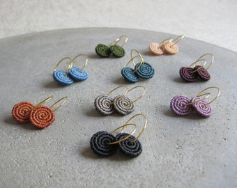 Coil Hoop Fiber Earrings . Gold or Silver Hoops . Circle Macrame Earrings . Lightweight Colorful Earrings . Design by ....raïz