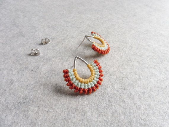 I B E Y I . Teardrop Stud Earrings . Micro Macrame Earrings . Fiber Jewelry © Design by .. raïz ..