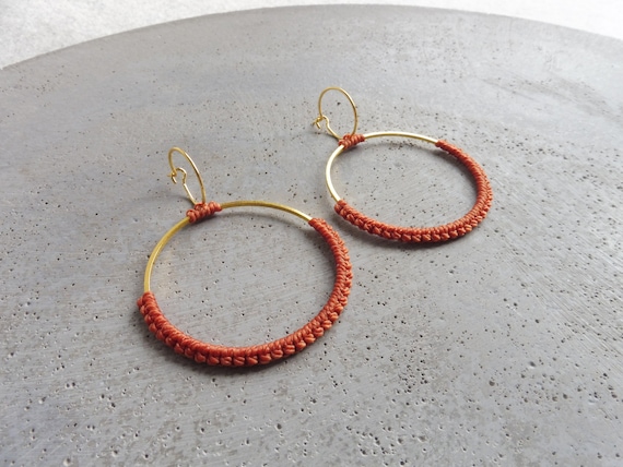 Double Hoop Earrings . Fiber Earrings . Circle Earrings . Round Earrings . Terracotta . Lightweight Earrings . Statement Earrings