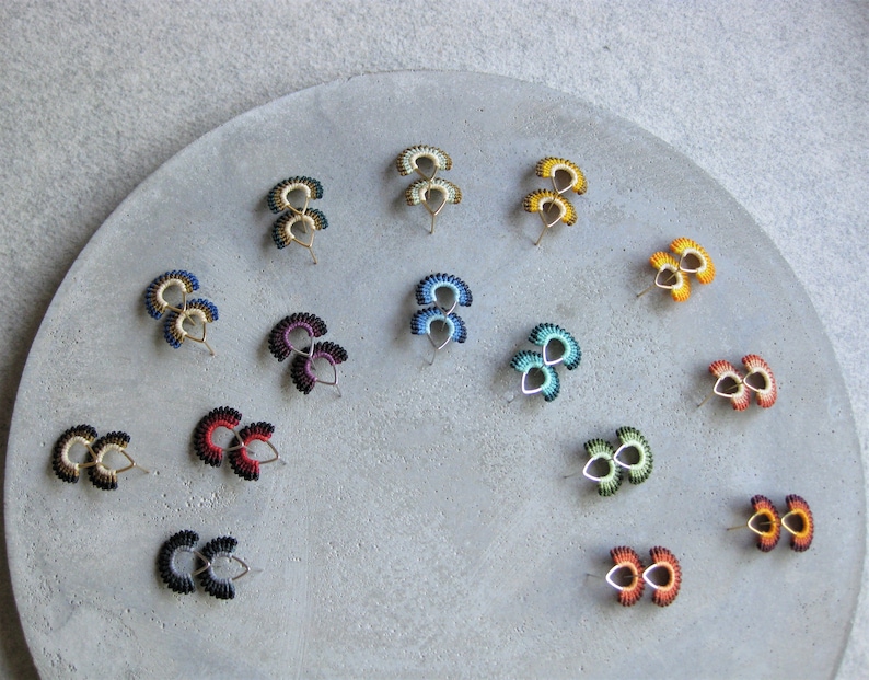Fan Shape Stud Earrings . Gold . Terracotta . Modern Macrame Earrings . Teardrop Earrings . MicroMacrame Jewellery . Design by .. raïz .. image 7