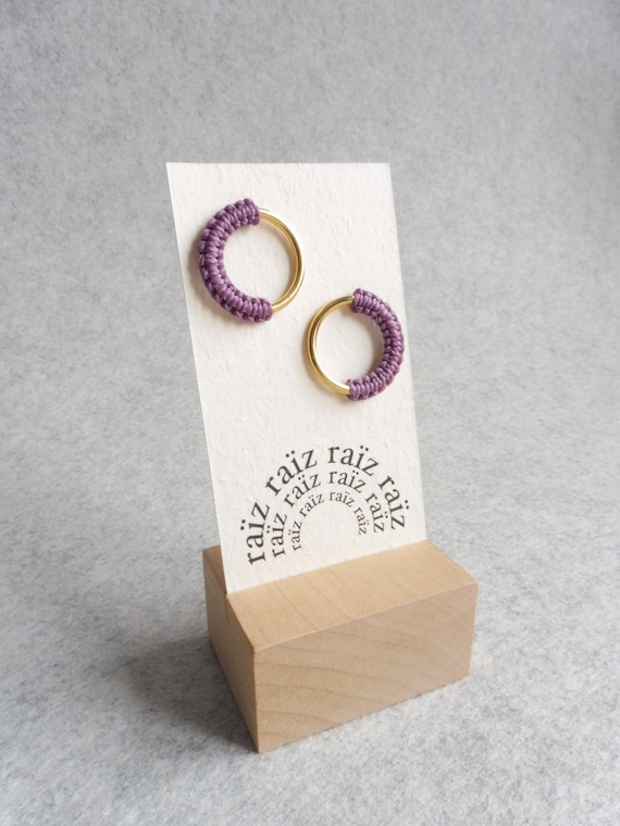 M E Ï A . Circle Hoop Stud Earrings . Gold or Silver . Modern Fiber Jewelry . Micro Macramé .  © Design by .. raïz ..
