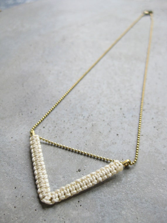 Chevron Brass Necklace . V Necklace . Triangle Neckalce . Dainty Ball Chain . Modern Macrame . Fiber Textile Jewelry . Design by .. raïz ..