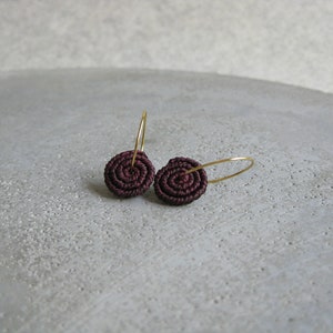 Burgundy Coil Earrings . MicroMacrame Gold or Silver Hoops . Circle Round Macrame Earrings . Lightweight Earrings . Design by ....raïz image 9