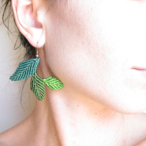 Leaves Earrings . Botanical Jewelry . Lightweight Dangle Fiber Earrings . Plant Earrings . Woodland Forest Jewellery . Design by raïz image 7