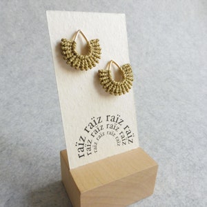 Sun Earrings . Golden Metallic Macrame Earrings . Teardrop Studs 16ct Gold Plated . Woven Fiber Jewelry . Design by .. raïz .. image 5