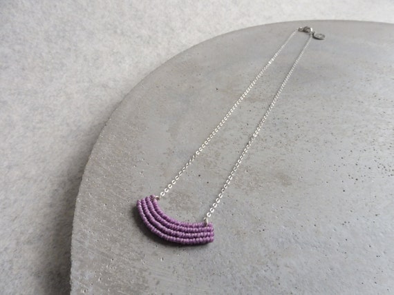 S u k a . Dainty Crescent Textile Necklace in Lilac . Modern Minimalist Macrame Jewelry . Design by .. raïz ..