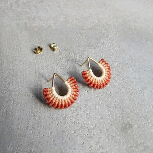 Fan Shape Stud Earrings . Gold . Terracotta . Modern Macrame Earrings . Teardrop Earrings . MicroMacrame Jewellery . Design by .. raïz .. image 8
