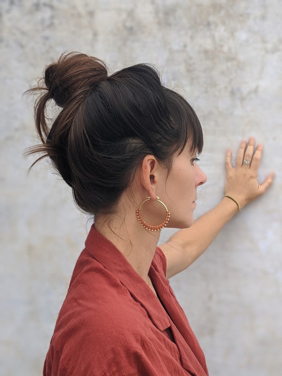 C A L Y P S O . Terracotta Brass Hoop Earrings . Fiber Jewelry . Textile Jewellery  © Design by .. raïz ..