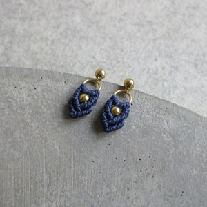 Small Macramé Earrings . Gold or Silver . Navy Blue . Dainty Dangle Earrings . Stud Hoops . Beaded Earrings . Design by .. raïz .. image 7