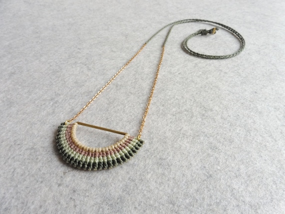 Semi Circle Fiber Necklace . Micro Macramé Weaving Jewellery . Pastel Tones . Half Circle Necklace . Design by .. raïz ..