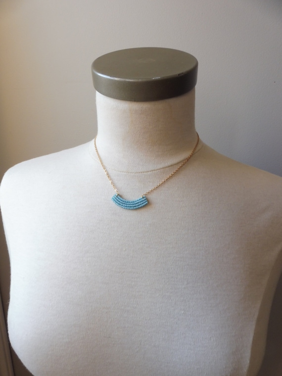 S u k a . Small Macrame Necklace in Powder Blue . Brass or Silver Chain . Modern MinimalistTextile Jewelry . Design by .. raïz ..