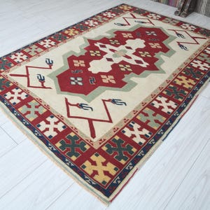 5x7 Turkish Rug,Vintage Area Rug,Oushak Rug 5x7,Natural Gift Rug,Faded Rug,5x7 Area Rug,Muted Decor Rug,Turkish Vintage Rug,Wool Rug 5x7,555