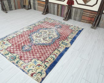 4x6 Turkish Rug,Vintage Area Rug,Oushak Rug 4x6,Natural Gift Rug,Faded Rug,4x6 Area Rug,Muted Decor Rug,Turkish Vintage Rug,Wool Rug 4x6,881