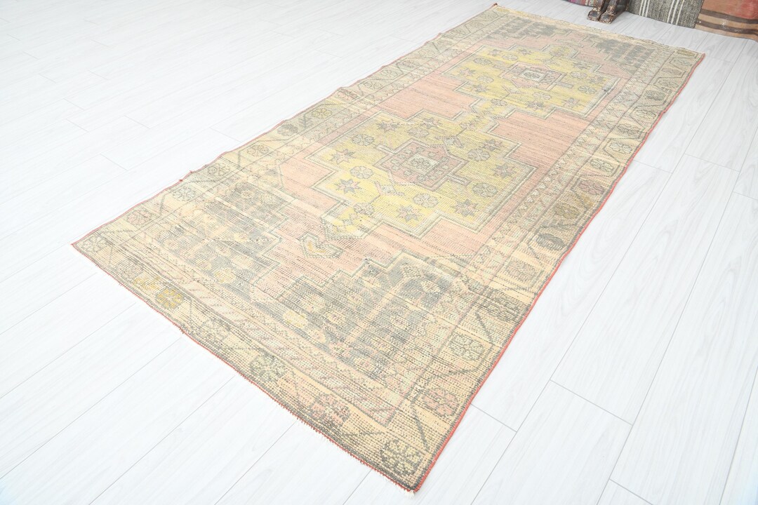 4x9 Turkish Rug,vintage Runner Rug,oushak Runner 4x9,natural Rug,faded ...