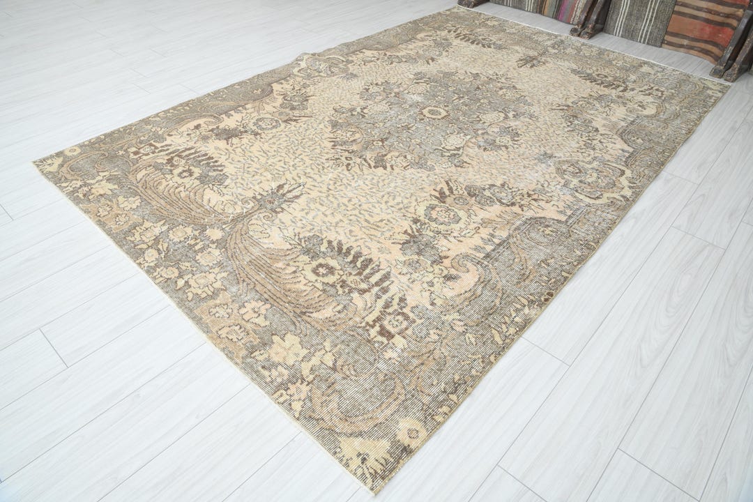 6x10 Turkish Rug,oversize Vintage Rug,oushak Rug 6x10,natural Area