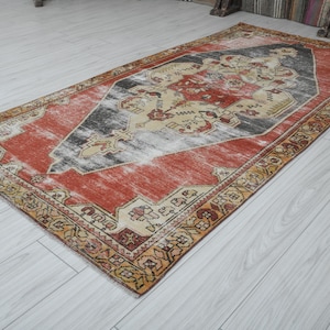 4x8 Türkischer Teppich,Oushak Teppich 100x250,Natural Geschenk Teppich,Ausgeblichener Teppich 100x250,Türkischer Vintage Teppich,Wollteppich 100x200